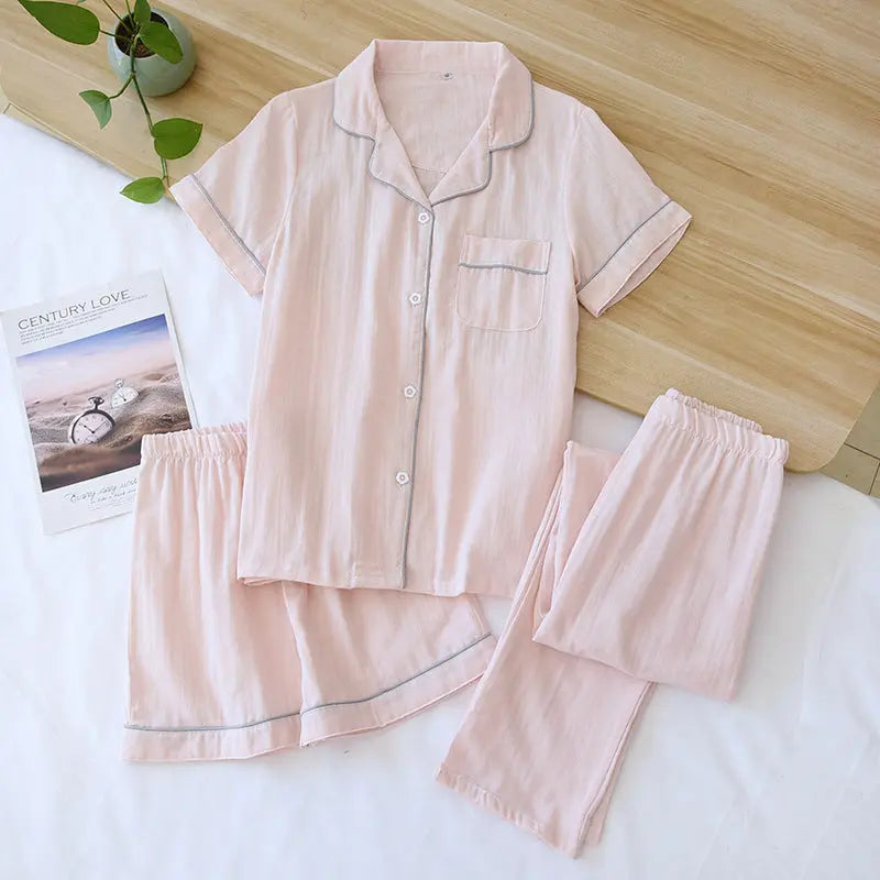 Three-piece Cotton Gauze Pajamas For Women - www.Shopthatapp.com #