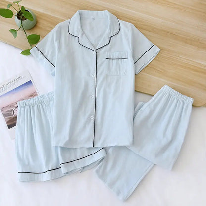 Three-piece Cotton Gauze Pajamas For Women - www.Shopthatapp.com #