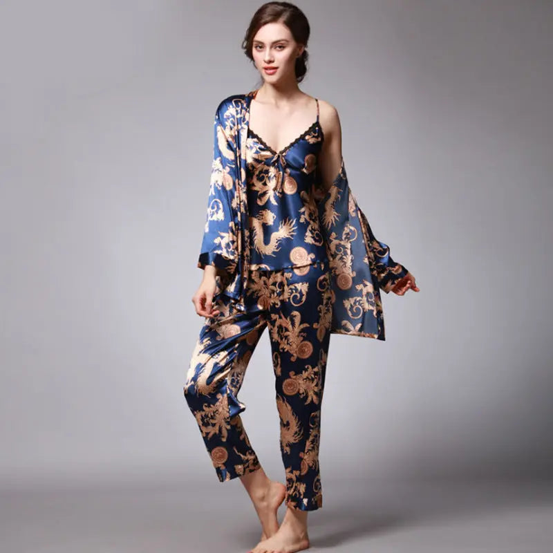 Three-piece silk pajamas for women - www.Shopthatapp.com