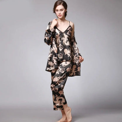 Three-piece silk pajamas for women - www.Shopthatapp.com