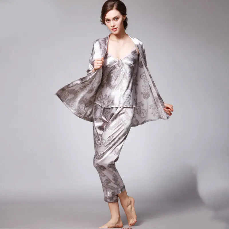 Three-piece silk pajamas for women - www.Shopthatapp.com