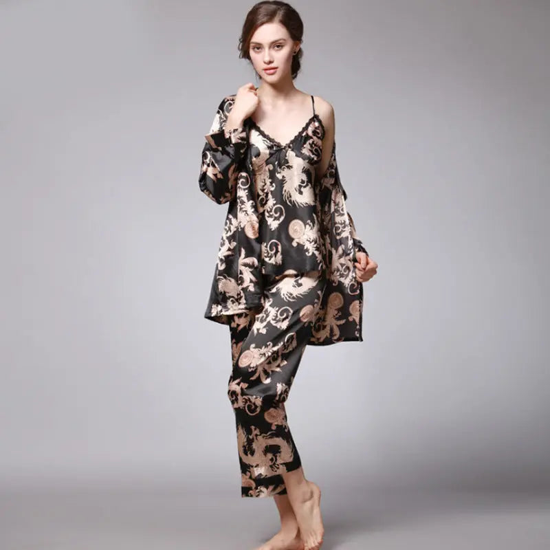 Three-piece silk pajamas for women - www.Shopthatapp.com #