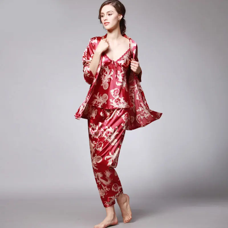 Three-piece silk pajamas for women - www.Shopthatapp.com #