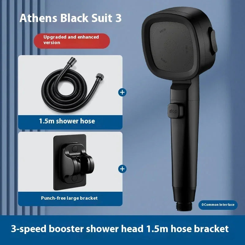 Three-speed Filter Supercharged Square Shower Head Handheld Nozzle - www.Shopthatapp.com #