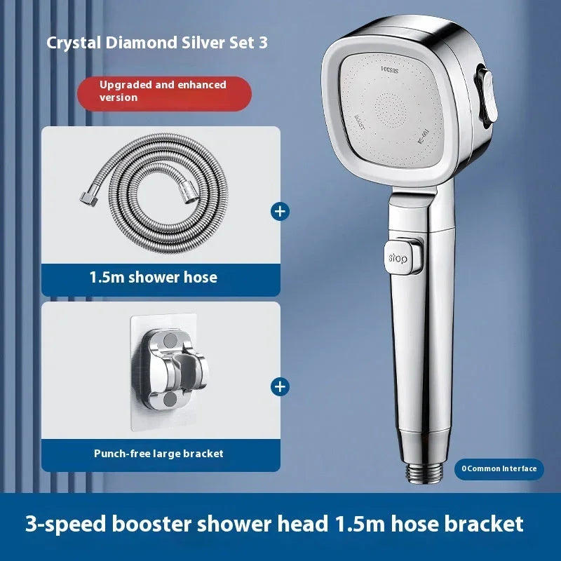 Three-speed Filter Supercharged Square Shower Head Handheld Nozzle - www.Shopthatapp.com #
