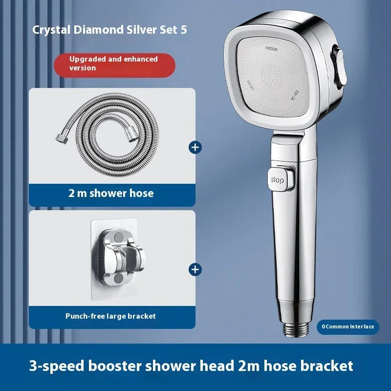 Three-speed Filter Supercharged Square Shower Head Handheld Nozzle - www.Shopthatapp.com #