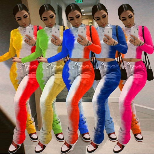 Tie-Dye 2pcs Women Long sleeve Drawstring Sweatsuit Outfit set - www.Shopthatapp.com #