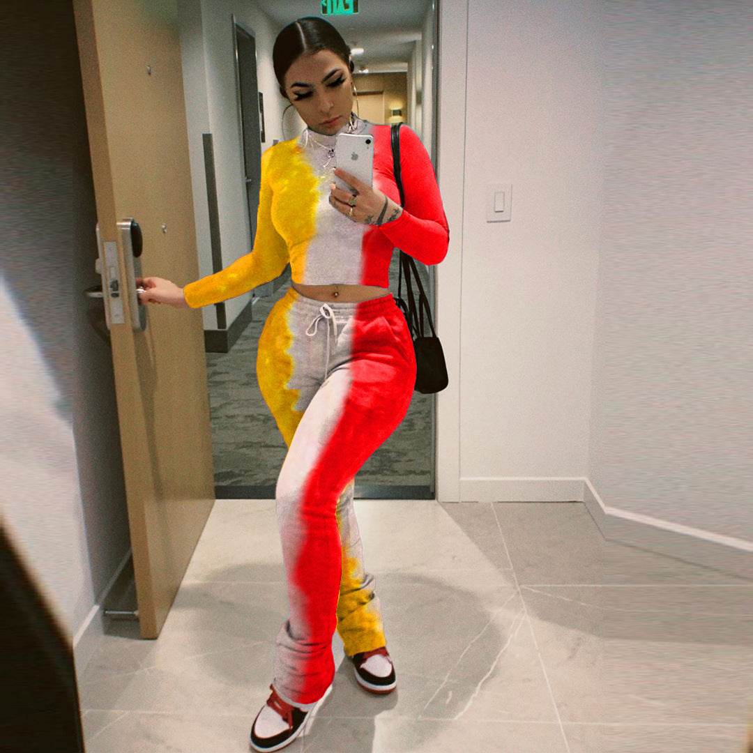 Tie-Dye 2pcs Women Long sleeve Drawstring Sweatsuit Outfit set - www.Shopthatapp.com #