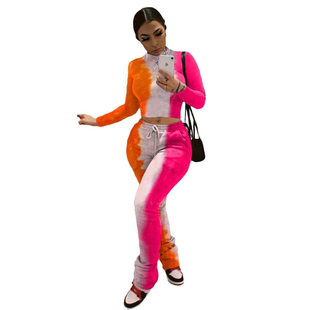 Tie-Dye 2pcs Women Long sleeve Drawstring Sweatsuit Outfit set - www.Shopthatapp.com #