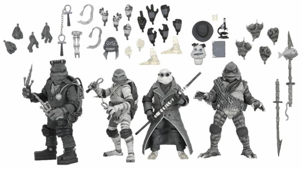 Universal Monsters x Teenage Mutant Ninja Turtles Turtles (Black & White) Action Figure 4-Pack - www.Shopthatapp.com