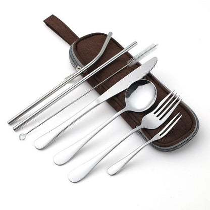 Travel Cutlery Set-Cutlery and dinnerware-www.Shopthatapp.com-Set Option:7pcs Brown Bag-KitchenJoint