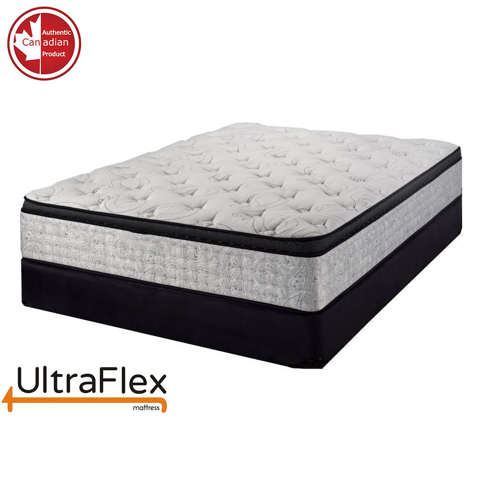 UltraFlex OASIS- 12” Hybrid Orthopedic Eurotop, Spinal Care Pocket Coil, Premium High Density Foam Encased, Pressure Relieving Comfort Foam and HDcoil Pocketed, Eco-Friendly Mattress (Made in Canada) With WaterProof Mattress Protector - www.Shopthatapp.com