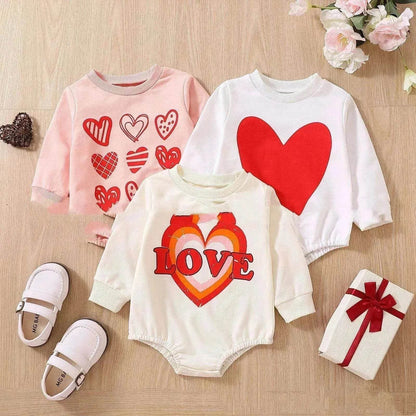 Unisex Baby's Valentine's Day Three Series Of Love Long-sleeved Triangle Rompers - www.Shopthatapp.com