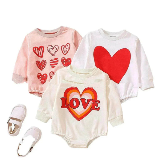 Unisex Baby's Valentine's Day Three Series Of Love Long-sleeved Triangle Rompers - www.Shopthatapp.com