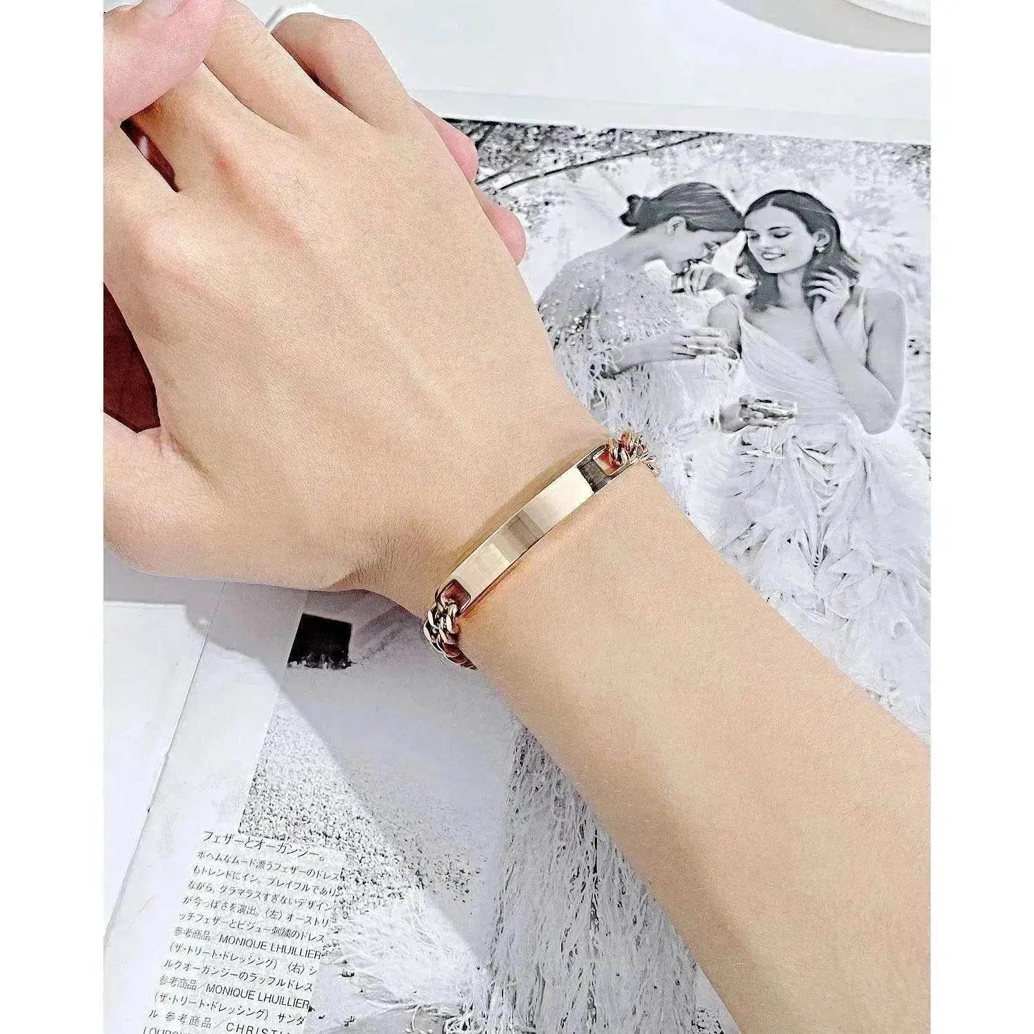 Unisex Titanium Steel Curved Plate Rose Gold Plated Bracelet - www.Shopthatapp.com
