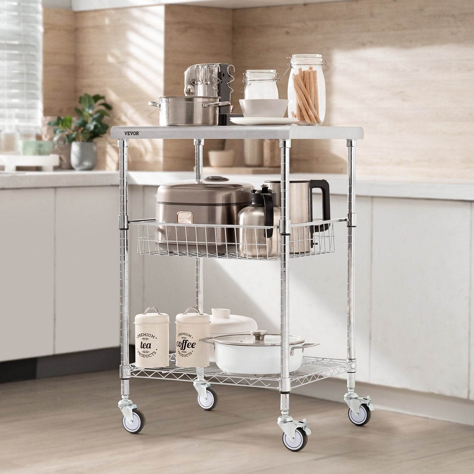 VEVOR 3-Tier Workbench Utility Cart for Kitchen Office - www.Shopthatapp.com #