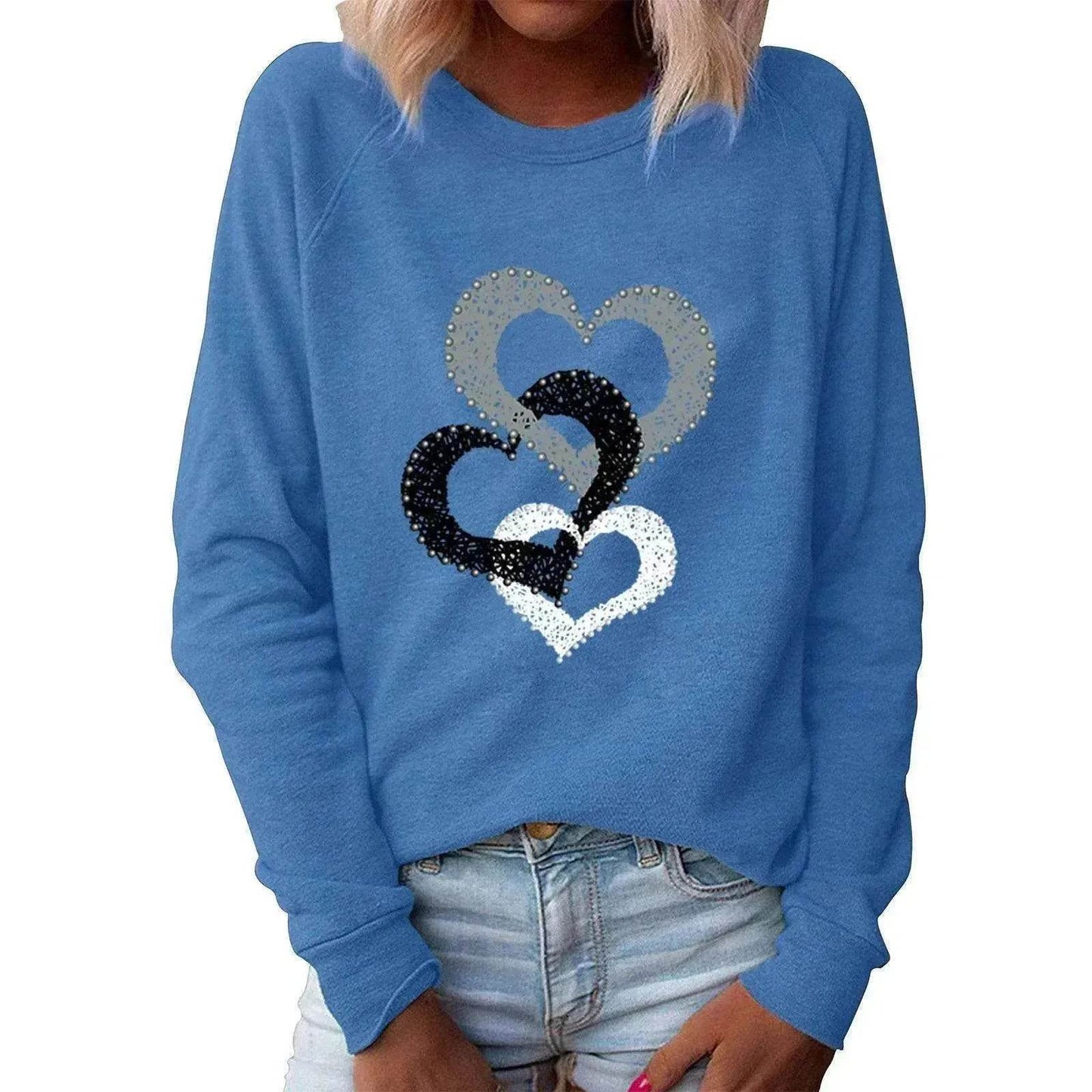 Valentine's Day Love Print Round Neck Long Sleeve Sweater - www.Shopthatapp.com