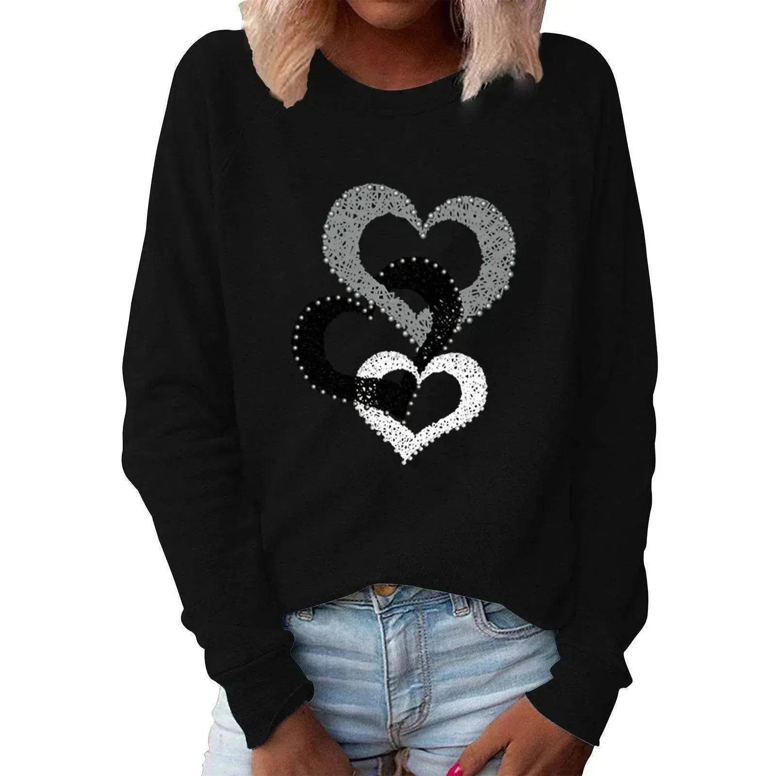 Valentine's Day Love Print Round Neck Long Sleeve Sweater - www.Shopthatapp.com