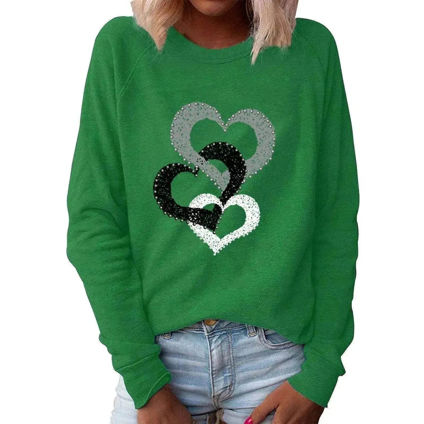 Valentine's Day Love Print Round Neck Long Sleeve Sweater - www.Shopthatapp.com