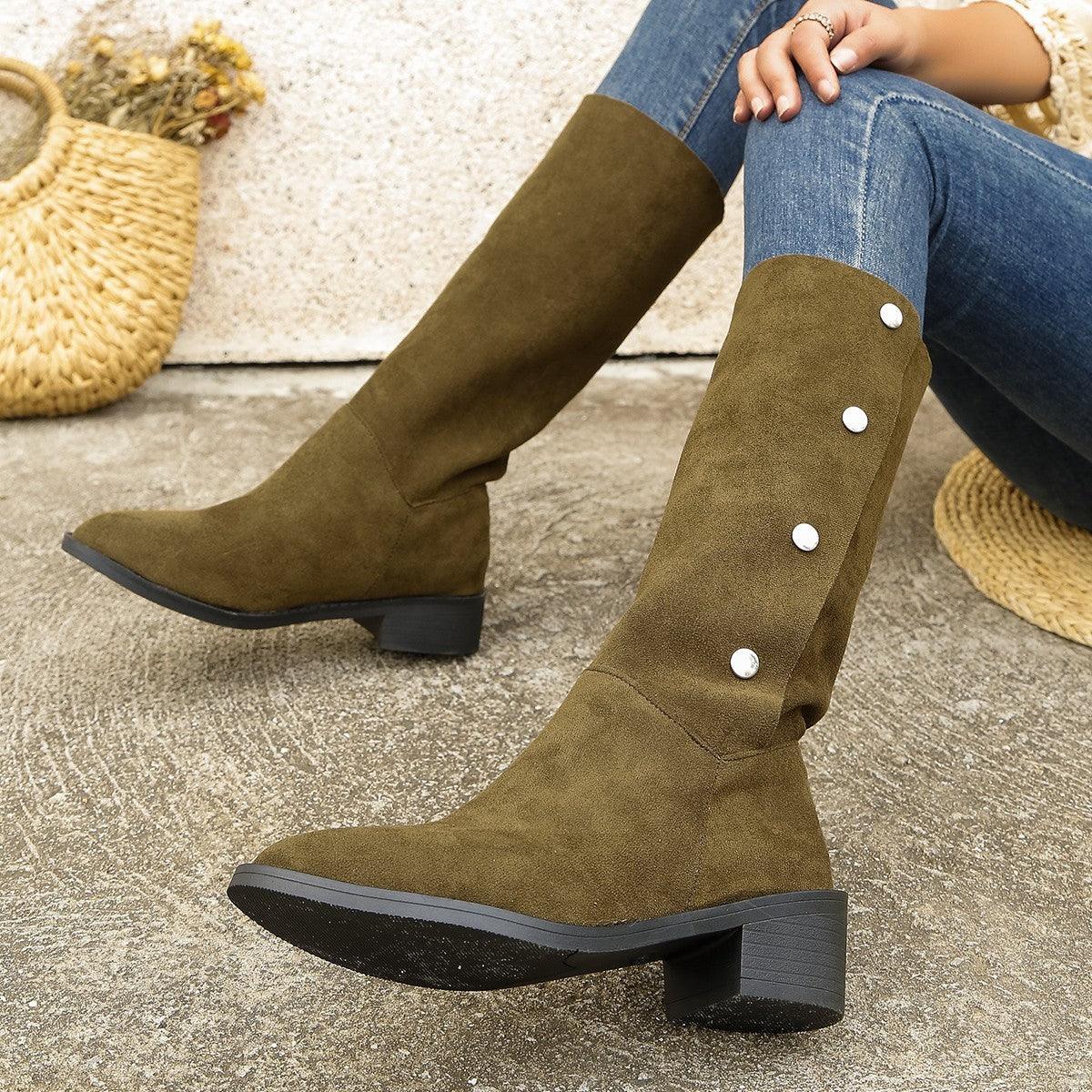Versatile Riding European And American Trendy Unique Mid-calf Boots - www.Shopthatapp.com