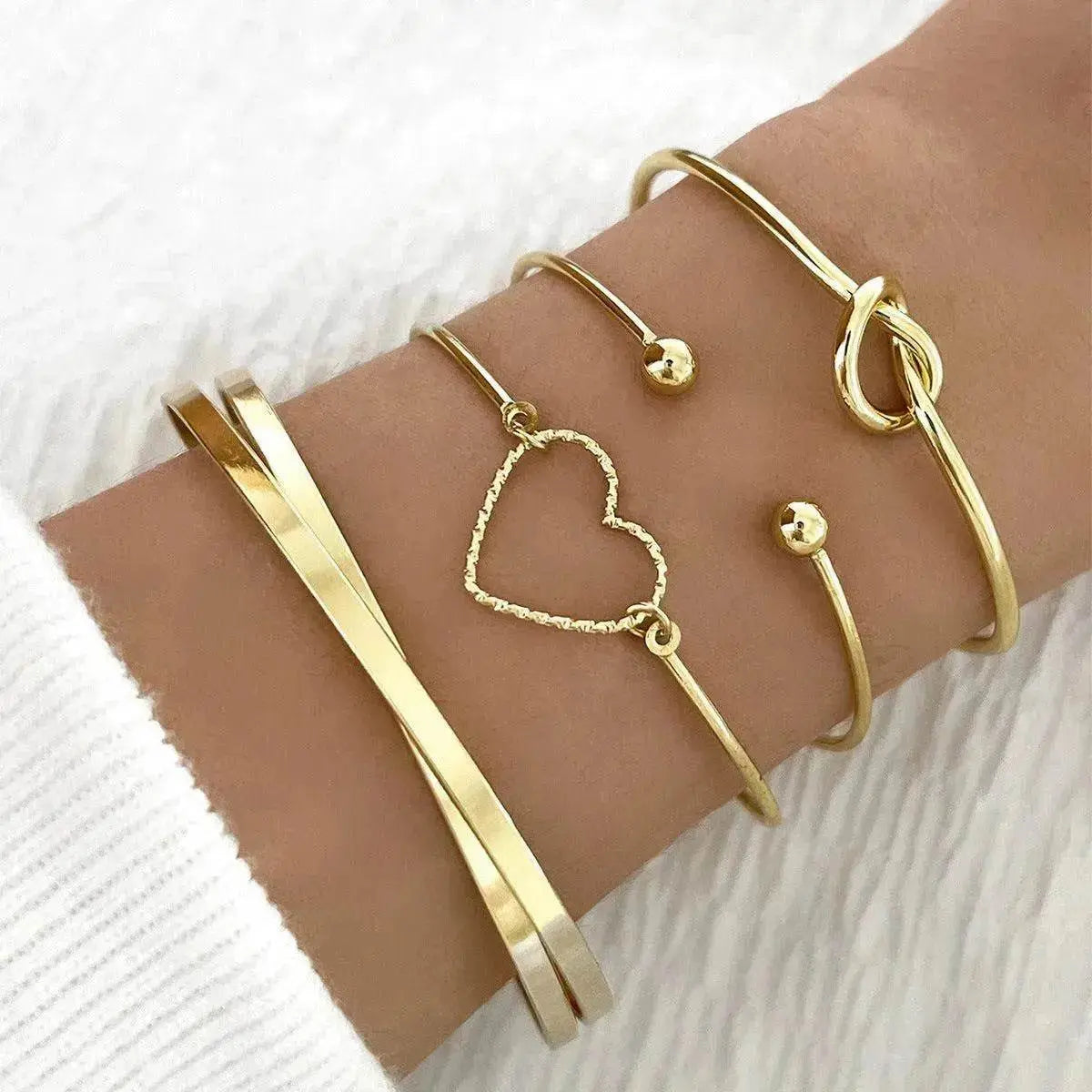 Vintage Gold Crystal Heart Letter Love Bangle Bracelet For Women Fashion Multi-layer Geometric Charm Bracelets Jewelry Gifts - www.Shopthatapp.com