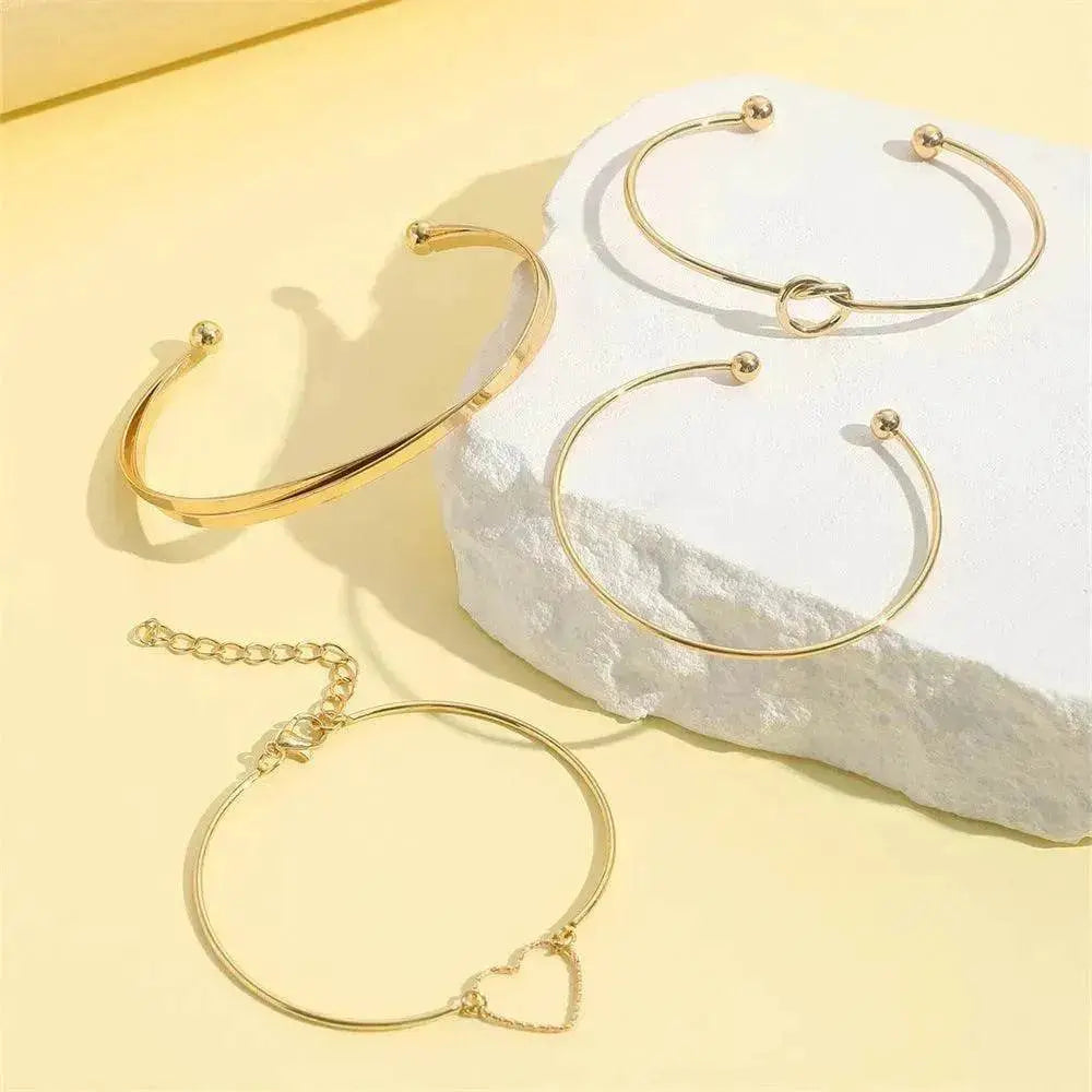 Vintage Gold Crystal Heart Letter Love Bangle Bracelet For Women Fashion Multi-layer Geometric Charm Bracelets Jewelry Gifts - www.Shopthatapp.com