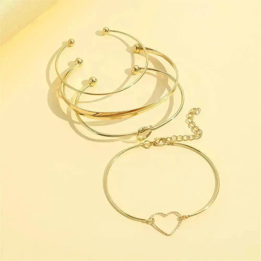 Vintage Gold Crystal Heart Letter Love Bangle Bracelet For Women Fashion Multi-layer Geometric Charm Bracelets Jewelry Gifts - www.Shopthatapp.com