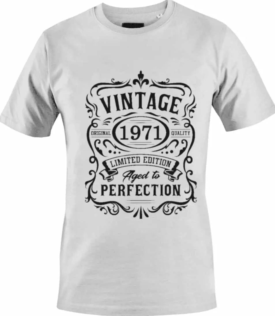 Vintage 1971 Aged to Perfection T-Shirts-T-shirts-www.Shopthatapp.com-Color:White-Size:4X-Large-MK Smith's Shop