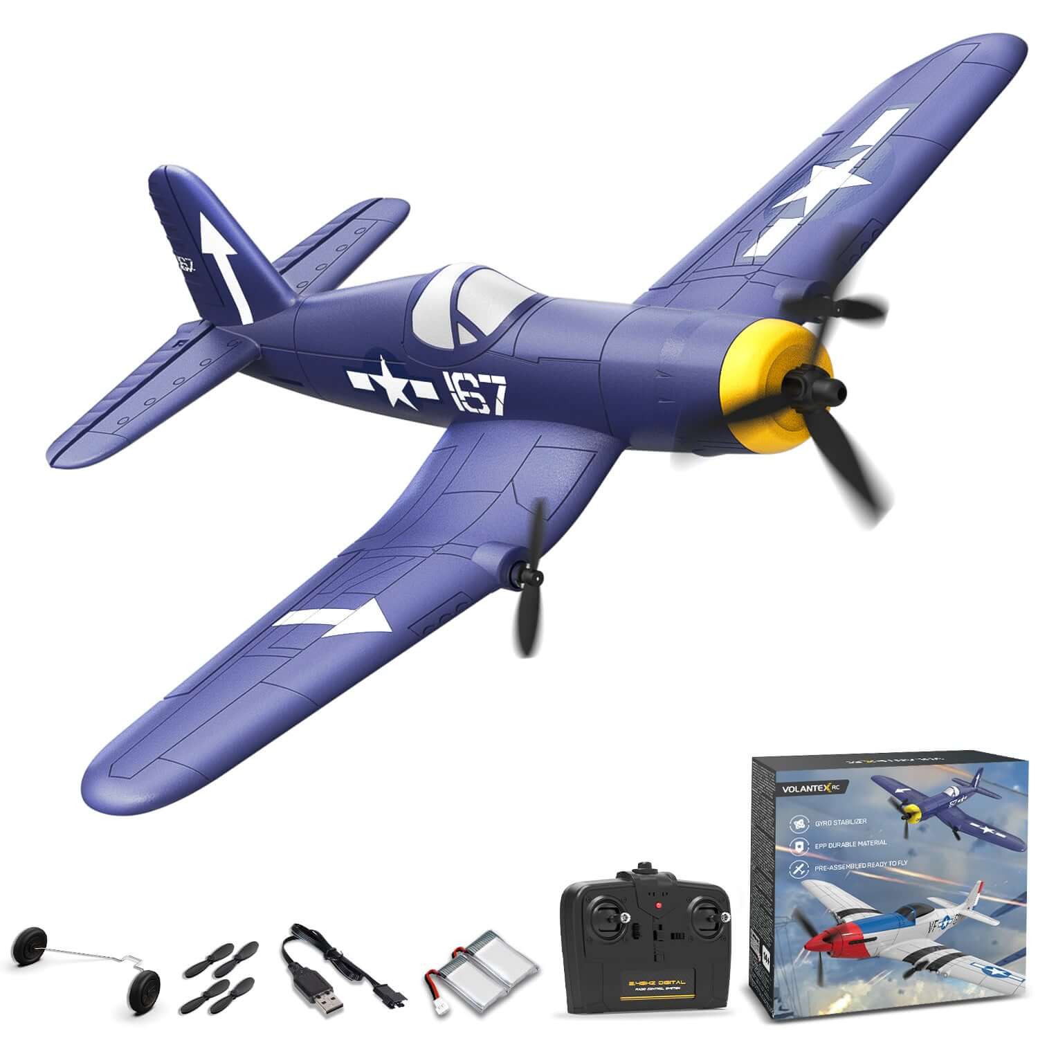 Volantex RC F4U Corsair 3CH RTF EPP Plane w/ Gyro 2.4GHz for Kids & Beginners - www.Shopthatapp.com #