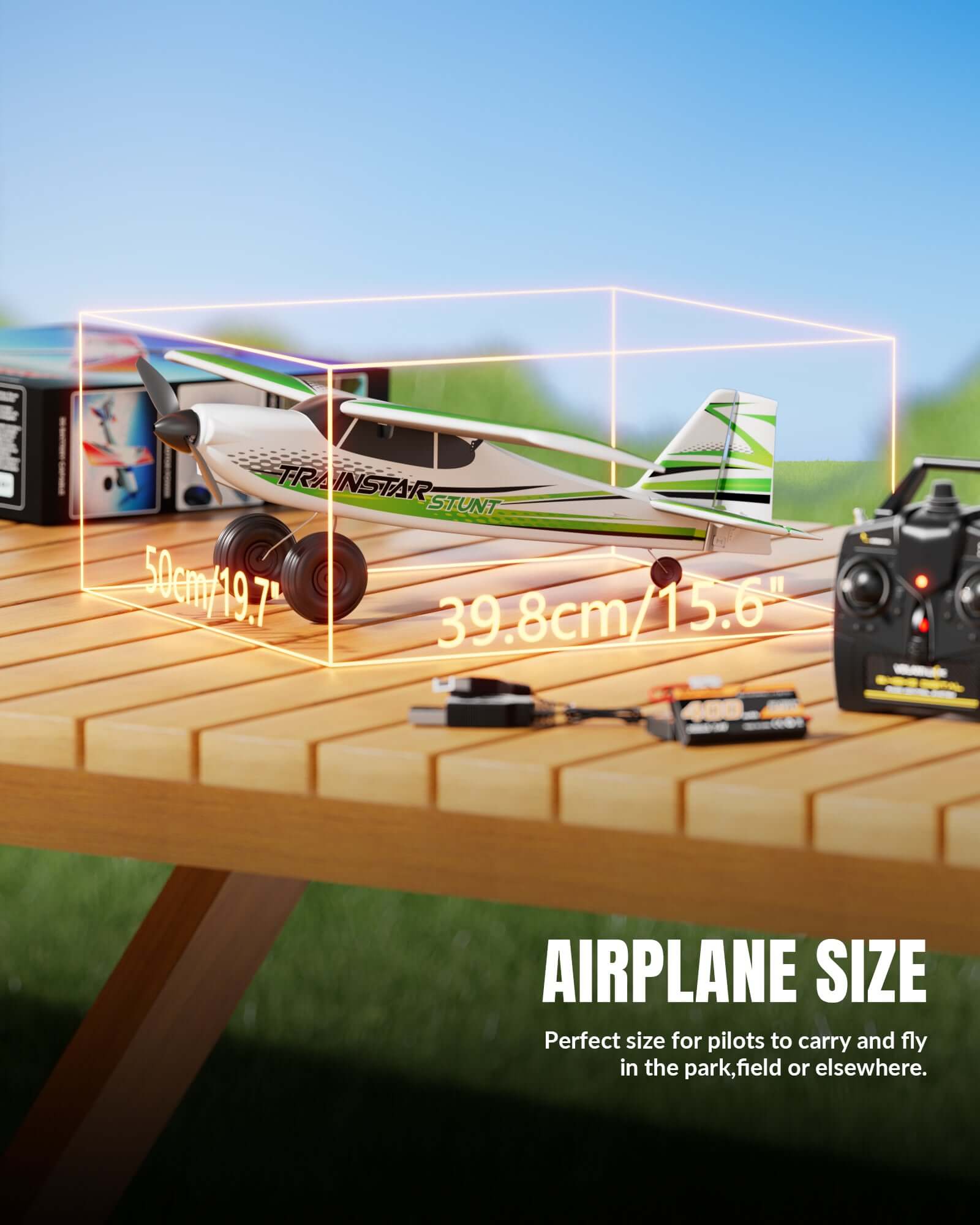 VolantexRC Trainstar 500mm Brushless RC Plane 2S/3S Power RTF – Green/Orange - www.Shopthatapp.com #