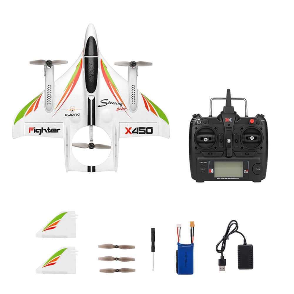 WLtoys XK X450 6CH RC Airplane - Brushless, Vertical Takeoff, LED Glider - www.Shopthatapp.com #