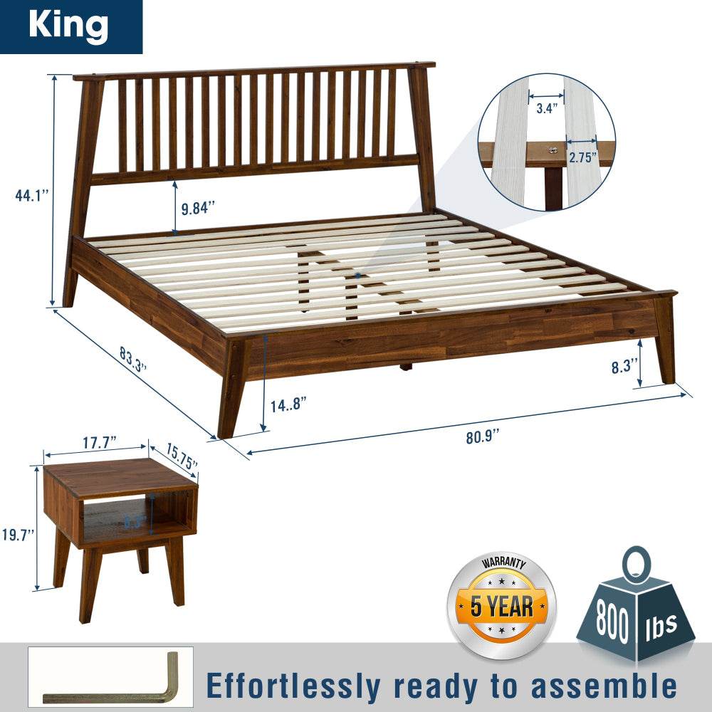 Kaylin Solid Wood Bed Frame & Nightstand Bedroom Set - www.Shopthatapp.com