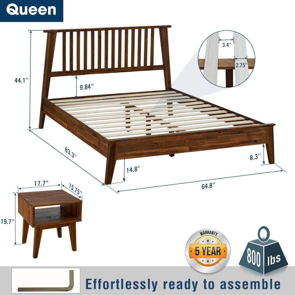 Kaylin Solid Wood Bed Frame & Nightstand Bedroom Set - www.Shopthatapp.com