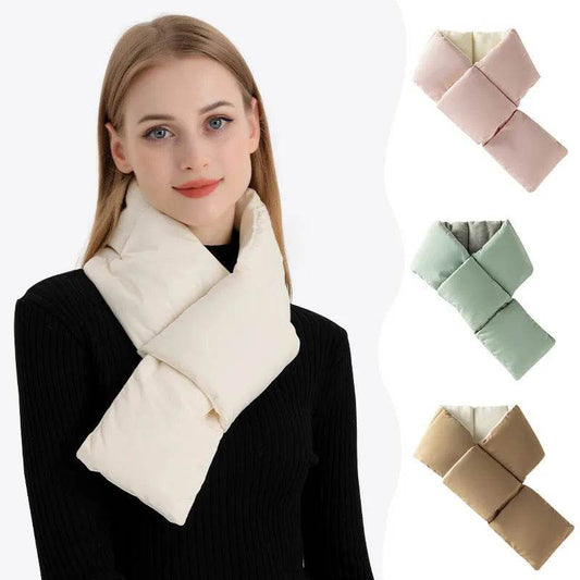 Warm Cross-design Pocket Scarf For Women Winter Outdoor Sports Skiing Cold-proof Down Cotton Plus Velvet Short Scarf - www.Shopthatapp.com #