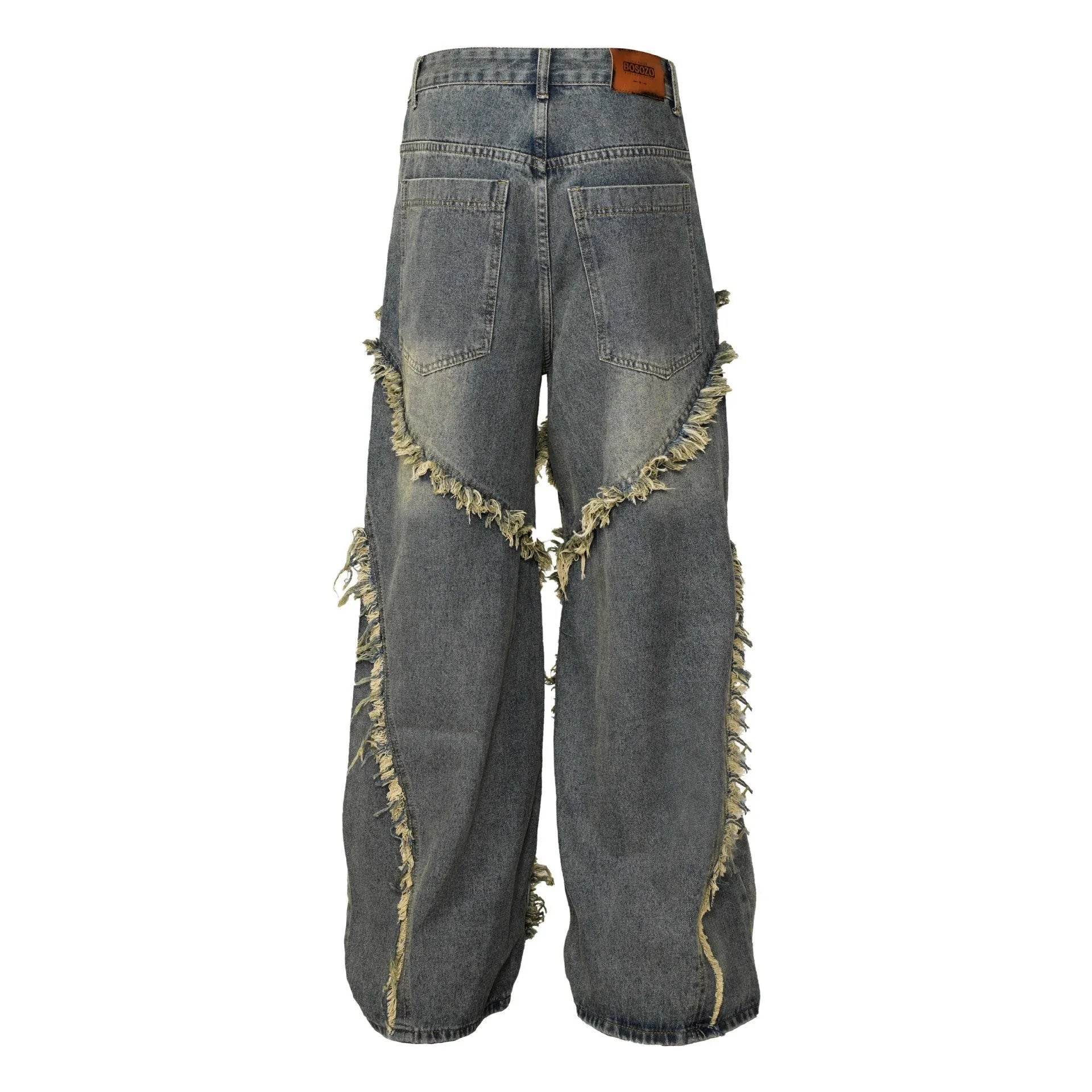 Wash Distressed Stitching Baggy Jeans Pant With Whiskers Same Style For Men And Women - www.Shopthatapp.com #