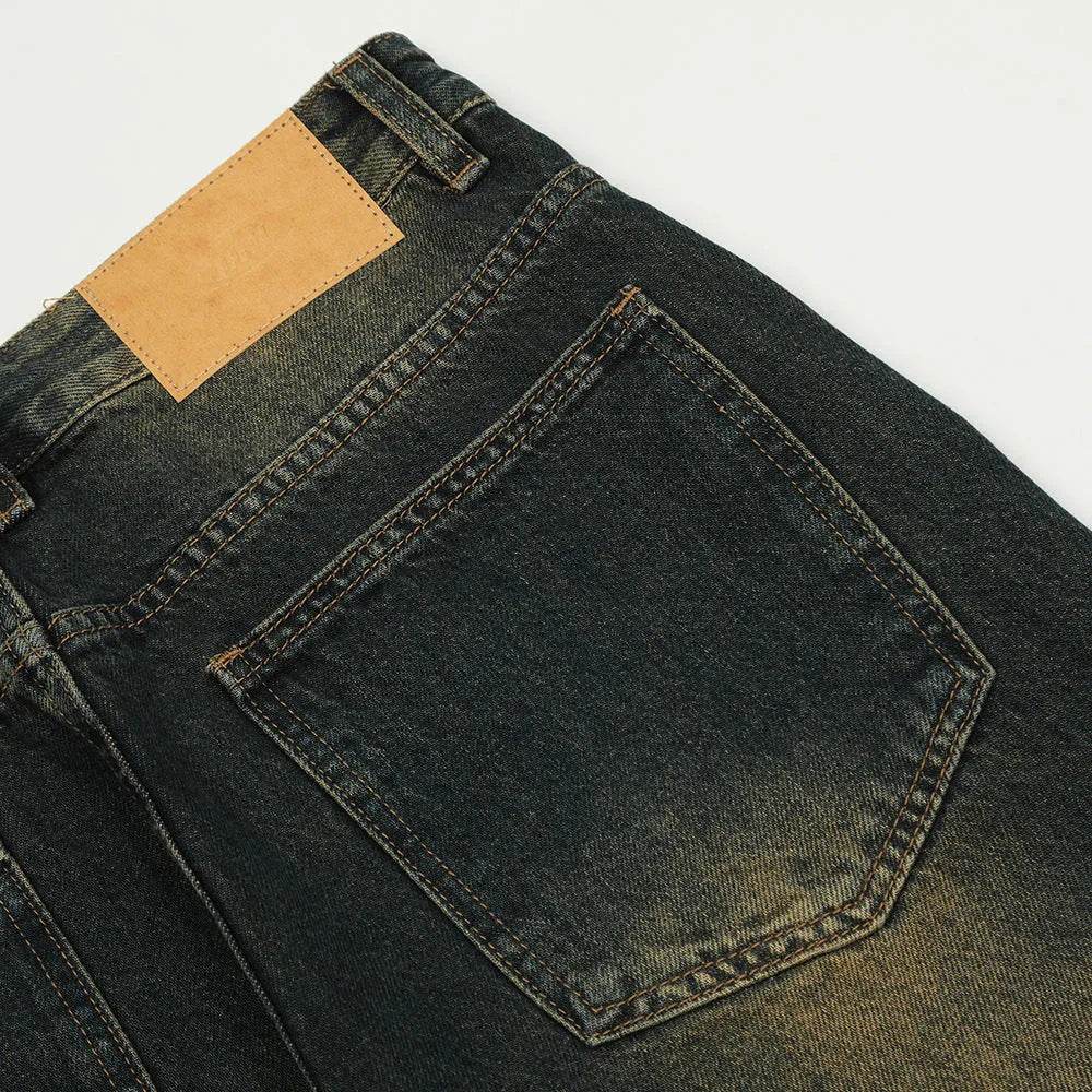 Washed Yellow Denim Bootcut Jeans Pants Men - www.Shopthatapp.com #