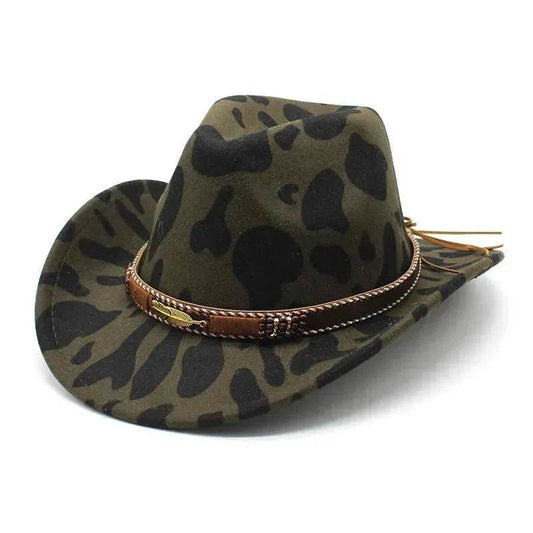 Western Style Camo Cowboy Hat Woolen Felt Cow Pattern Big Brim Wide Brim Denim Top Hat Camouflage Cowboy Cowgirl Hat - www.Shopthatapp.com #