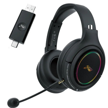 Casque sans fil Bluetooth à faible latence, casque de jeu LED RGB, microphone rose/noir