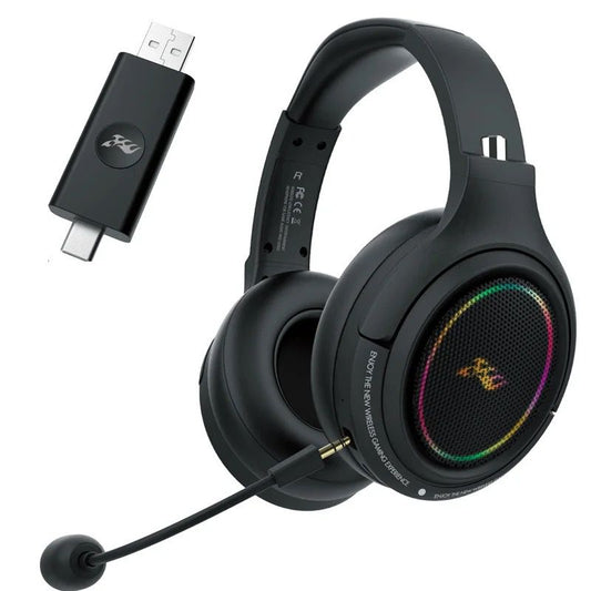Casque sans fil Bluetooth à faible latence, casque de jeu LED RGB, microphone rose/noir