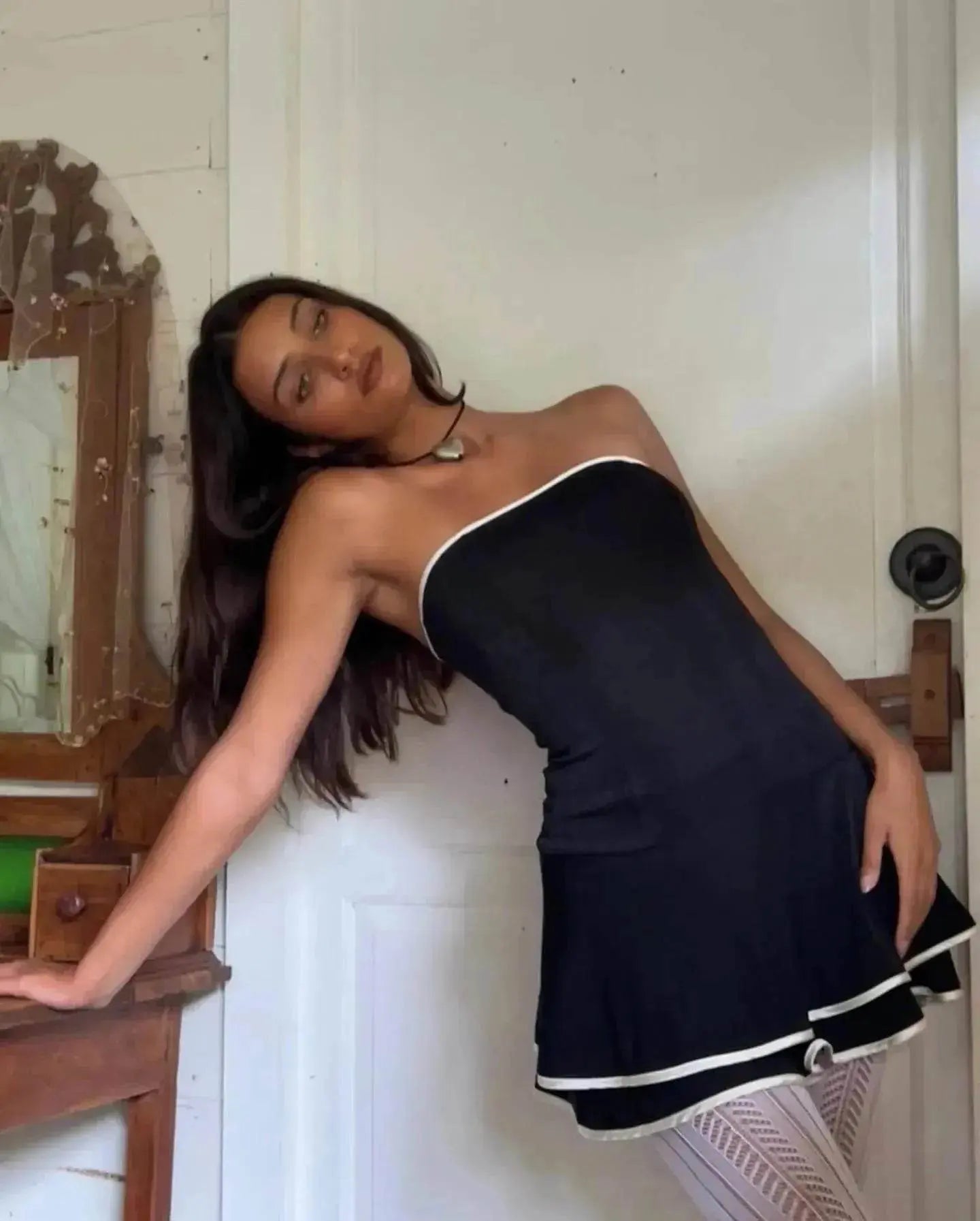 White-Edged Dress for Spring - www.Shopthatapp.com