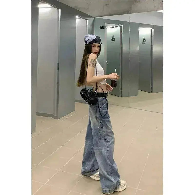 Wide leg  Baggy Cargo street Denim Jeans Pant Boyfriend jeans trouser - www.Shopthatapp.com