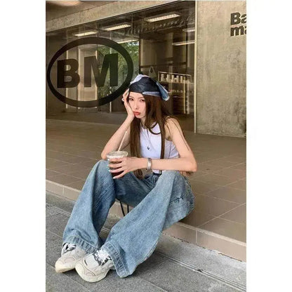 Wide leg  Baggy Cargo street Denim Jeans Pant Boyfriend jeans trouser - www.Shopthatapp.com