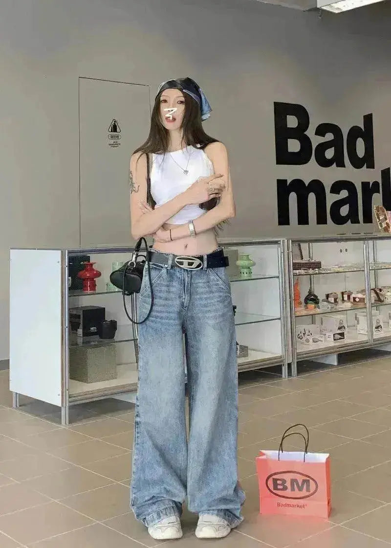 Wide leg  Baggy Cargo street Denim Jeans Pant Boyfriend jeans trouser - www.Shopthatapp.com