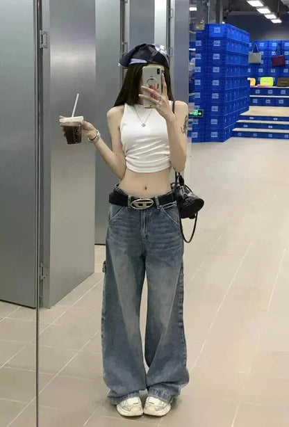 Wide leg  Baggy Cargo street Denim Jeans Pant Boyfriend jeans trouser - www.Shopthatapp.com