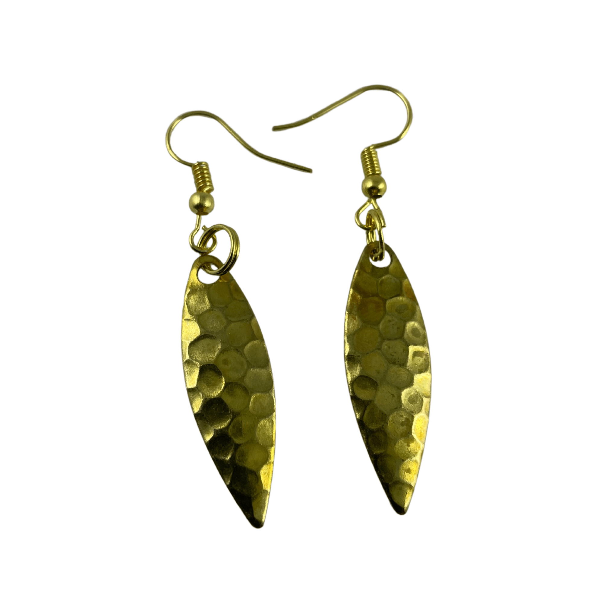 Willowleaf Hammered Polished Brass Spinner Blade Earrings - www.Shopthatapp.com