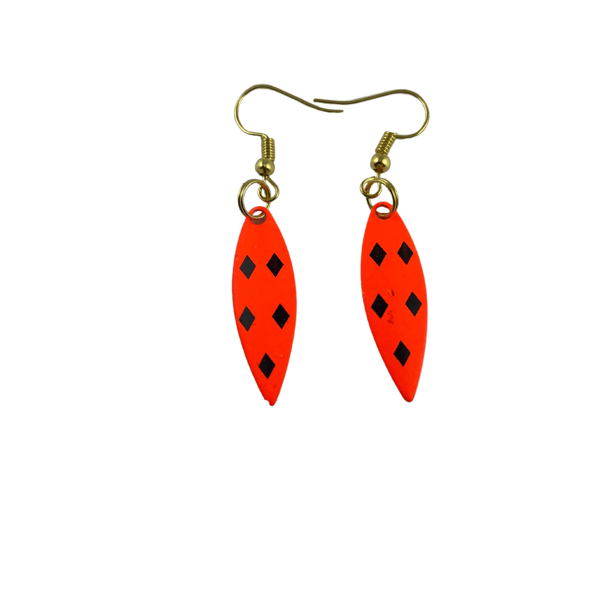 Willowleaf Orange 5 Black Diamonds Spinner Blade Earrings - www.Shopthatapp.com