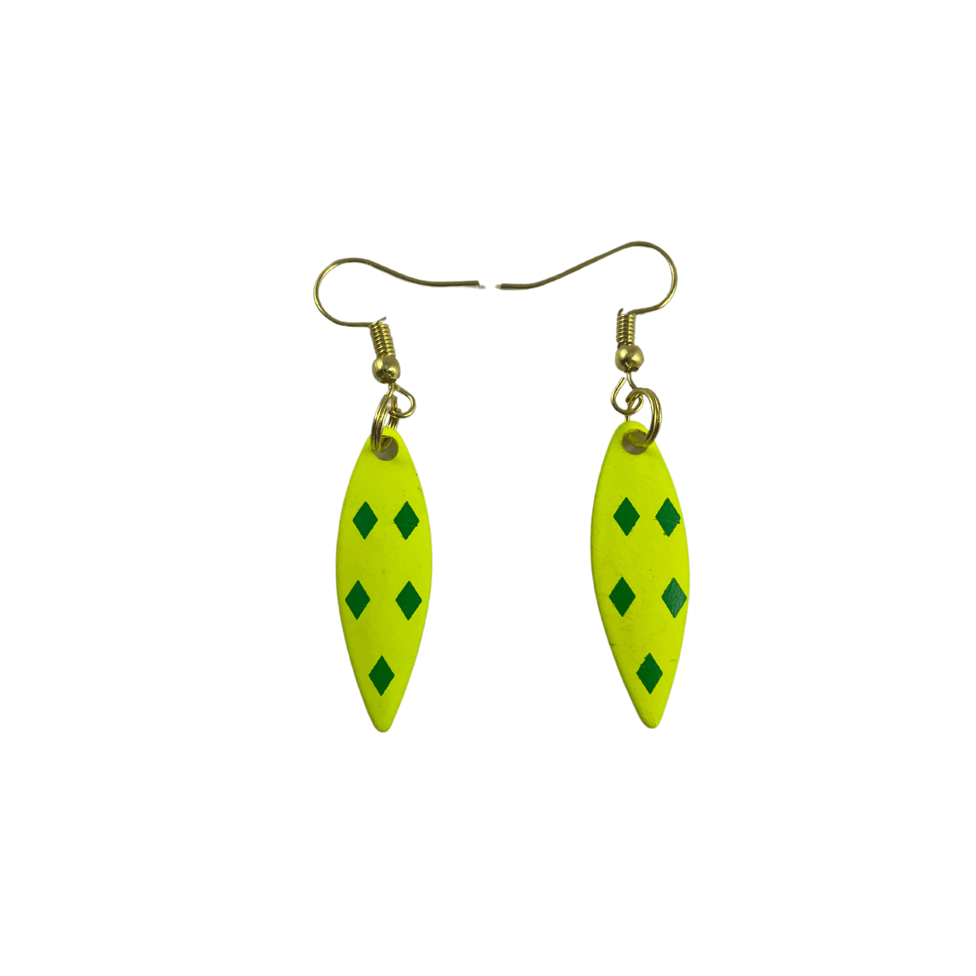 Willowleaf Yellow 5 Green Diamonds Spinner Blade Earrings - www.Shopthatapp.com