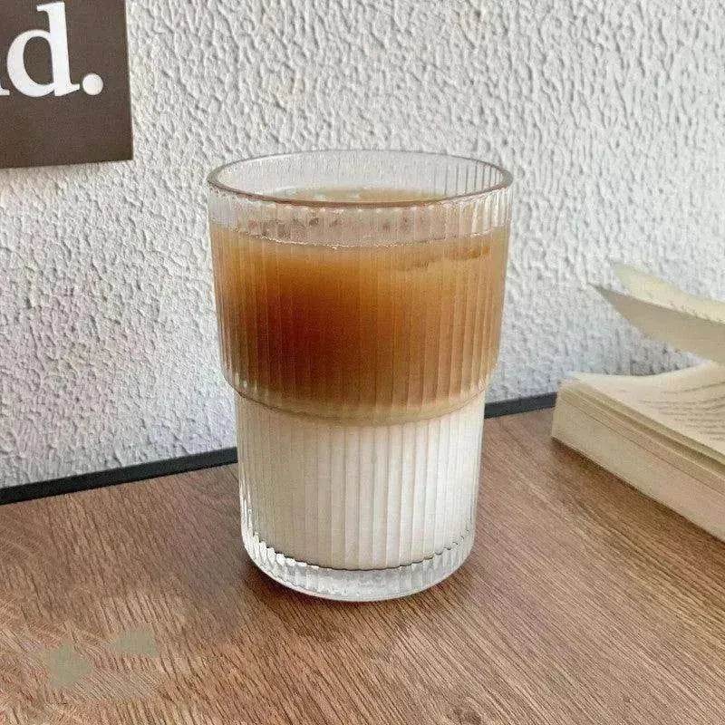 Wind Stripe Coffee Mug With Straw With Lid Glass Handy Mug - www.Shopthatapp.com