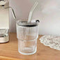Wind Stripe Coffee Mug With Straw With Lid Glass Handy Mug - www.Shopthatapp.com