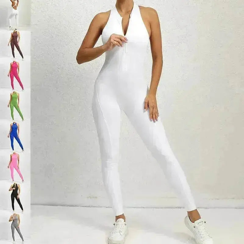 Woman's Zippered Sleeveless Stretch Shapewear Sports wear Jumpsuit - www.Shopthatapp.com